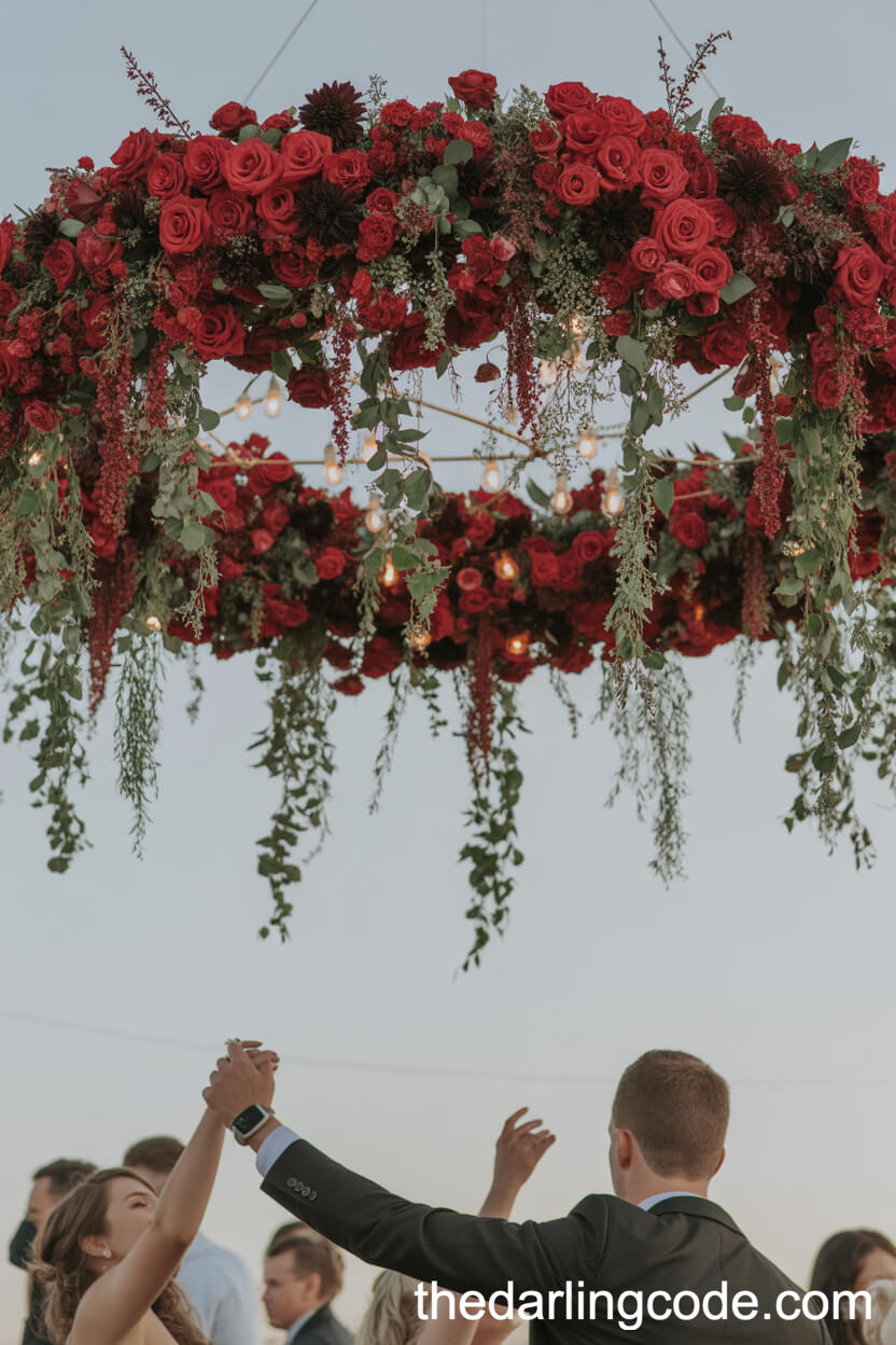 Floral Chandelier With Cascading Red Blooms