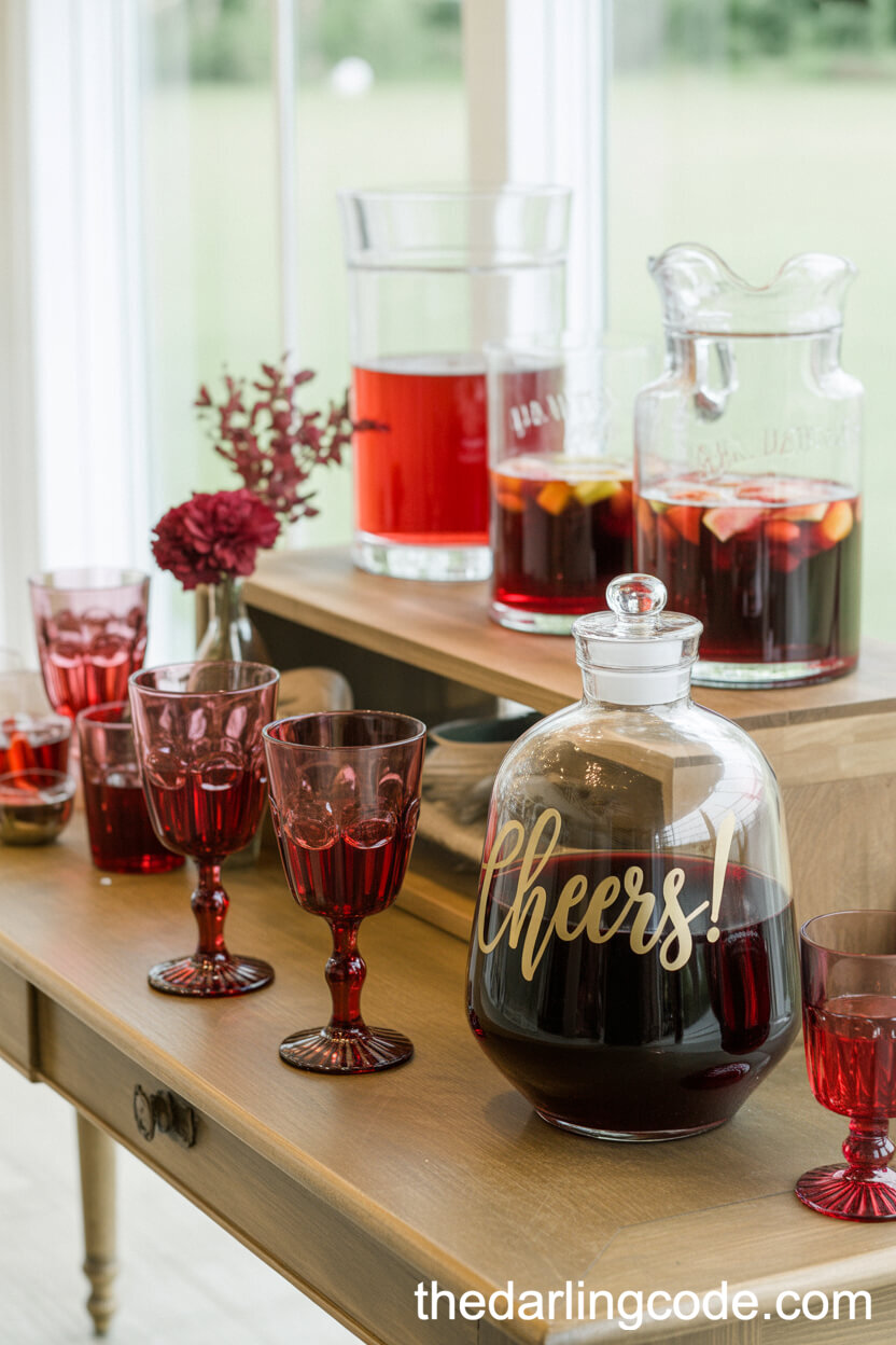 Wedding Drink Station With Vintage Red Glassware