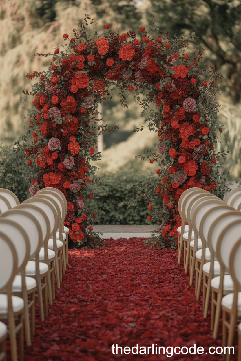 Ornate Red Floral Ceremony Arch