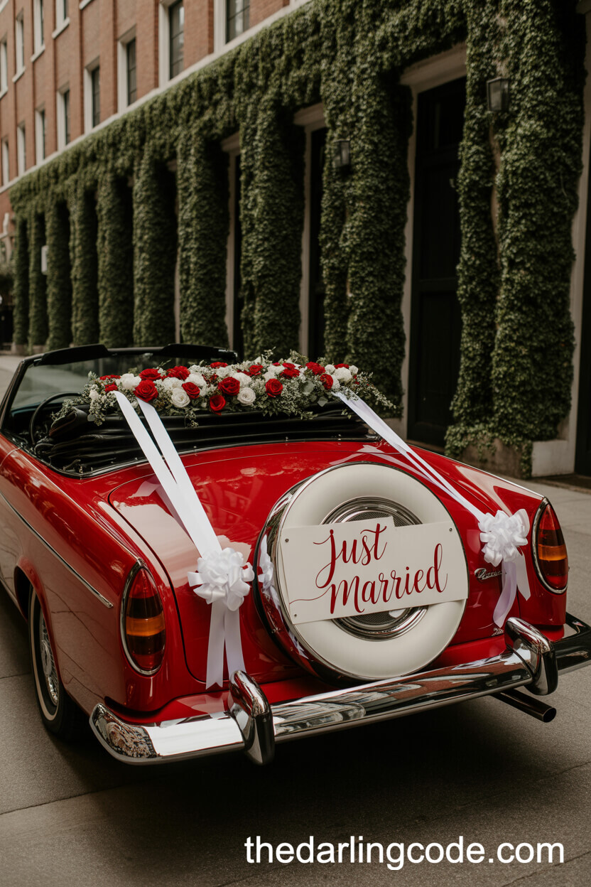 Classic Red Convertible Wedding Send-Off