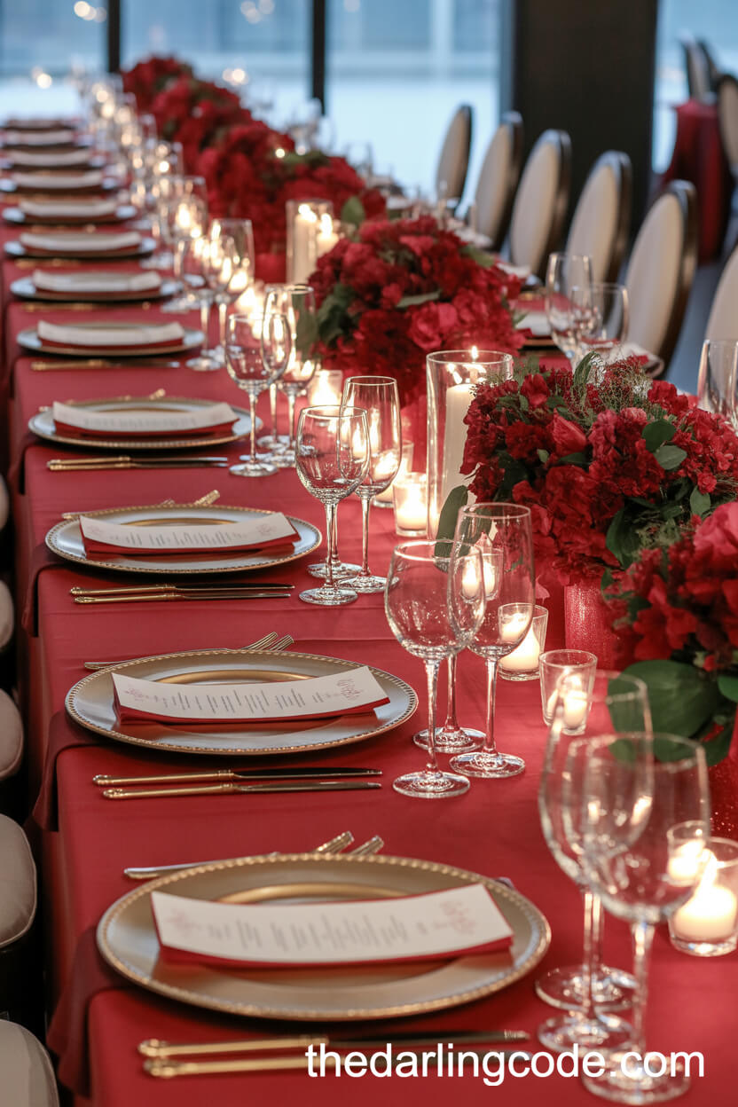 Luxurious Red Reception Table Decor