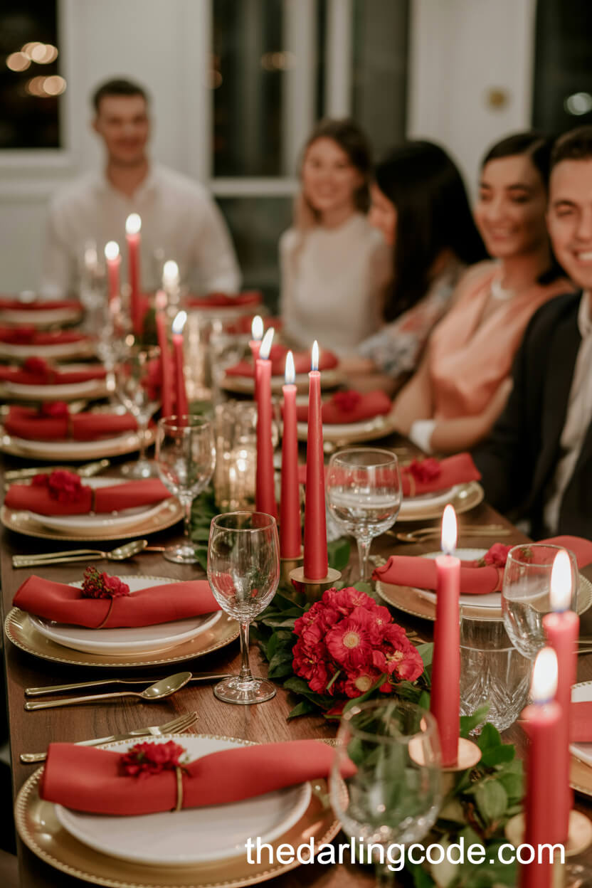 Intimate Red Candlelit Dinner Table