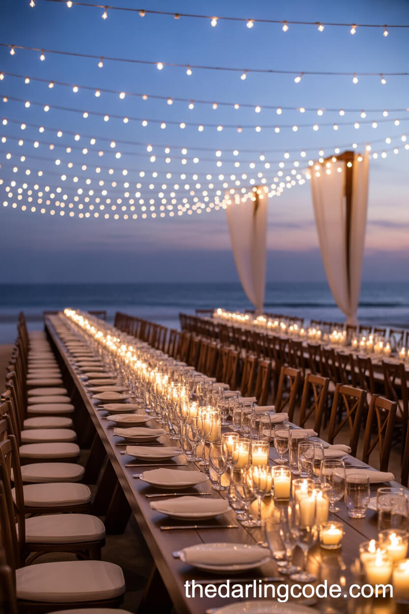 Magical Evening Reception Illuminated By Fairy Lights And Candlelit Tables