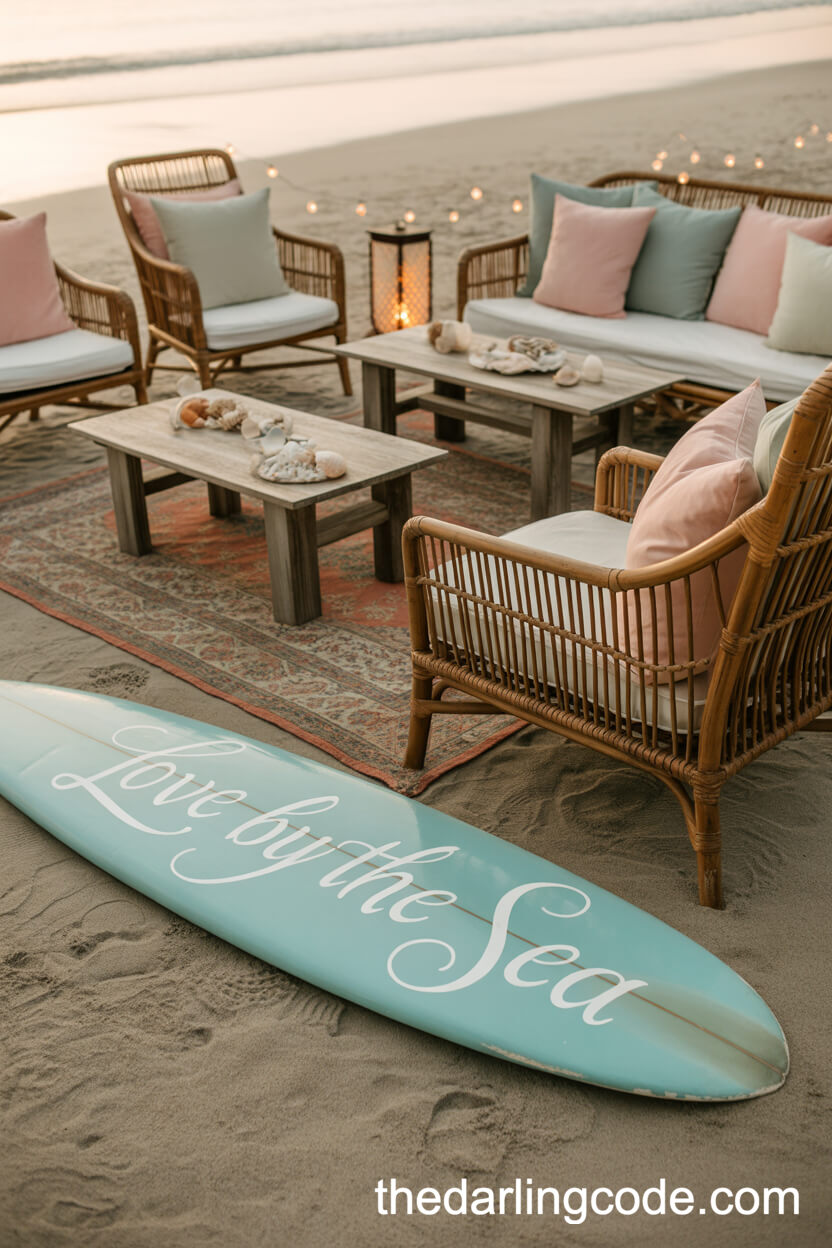 Relaxed Beach Lounge Area Featuring Rattan Seating And Vintage Accents
