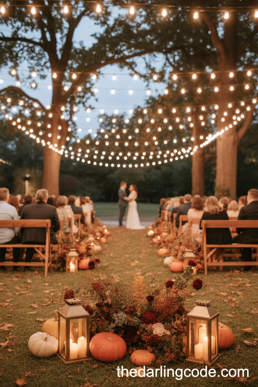 Enchanting Autumn Garden Ceremony Under Twinkling Fairy Lights