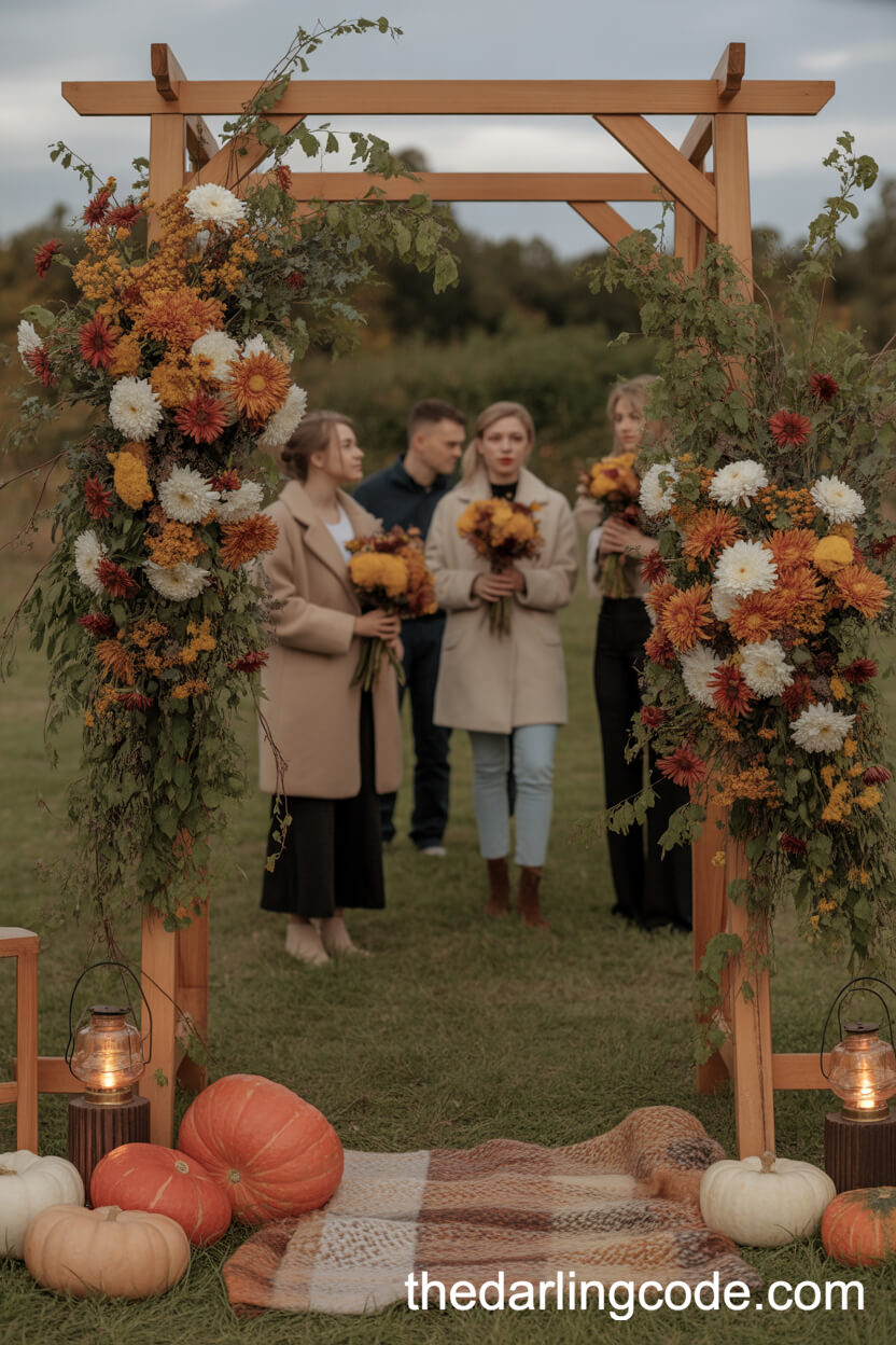 Cozy September Altar With Autumnal Florals And Candle Lanterns