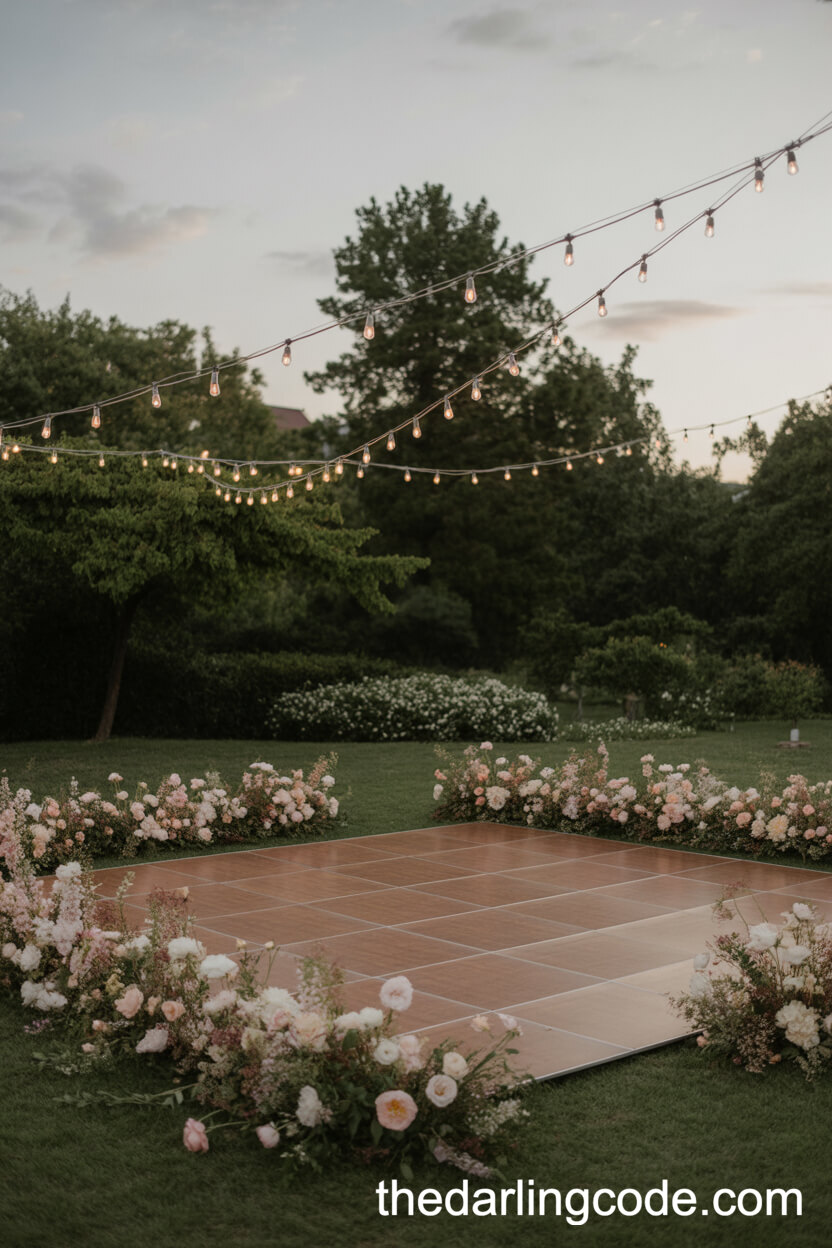 Dreamy Summer Garden Dance Floor Lit By String Lights