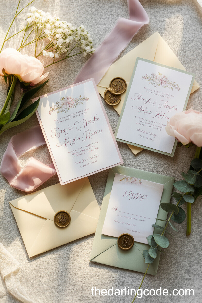 Pastel Flat Lay Wedding Invitations Suite