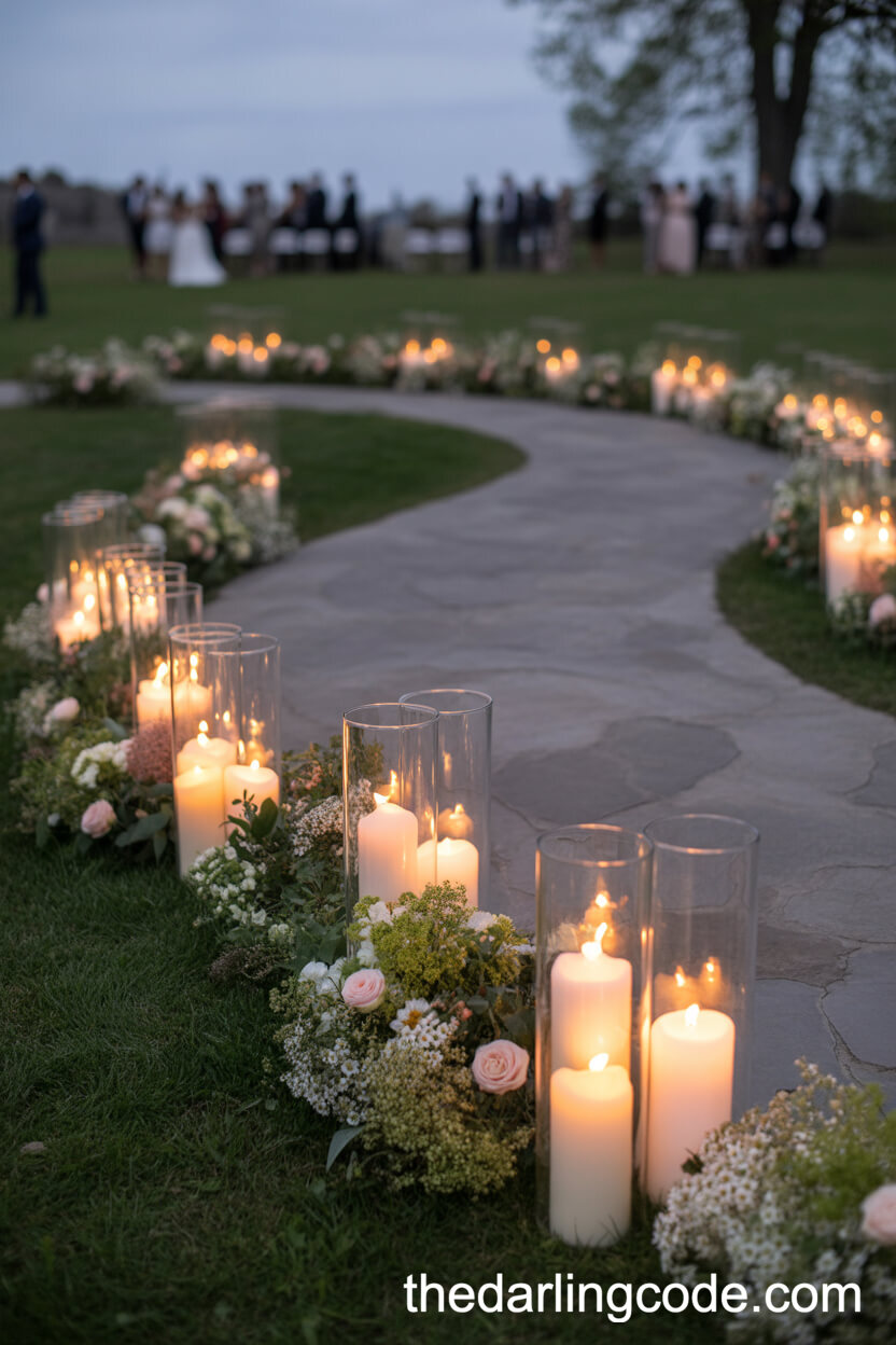 Romantic Candlelit Pathway For Evening Wedding