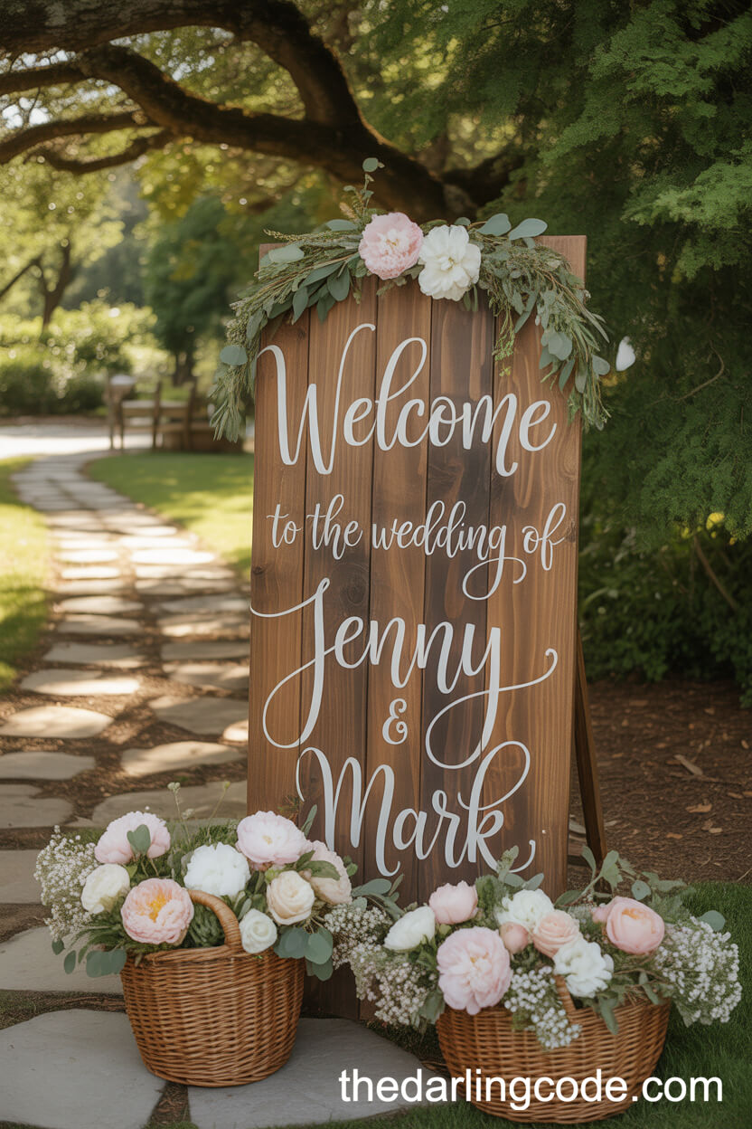 Rustic Wooden Welcome Sign With Spring Florals