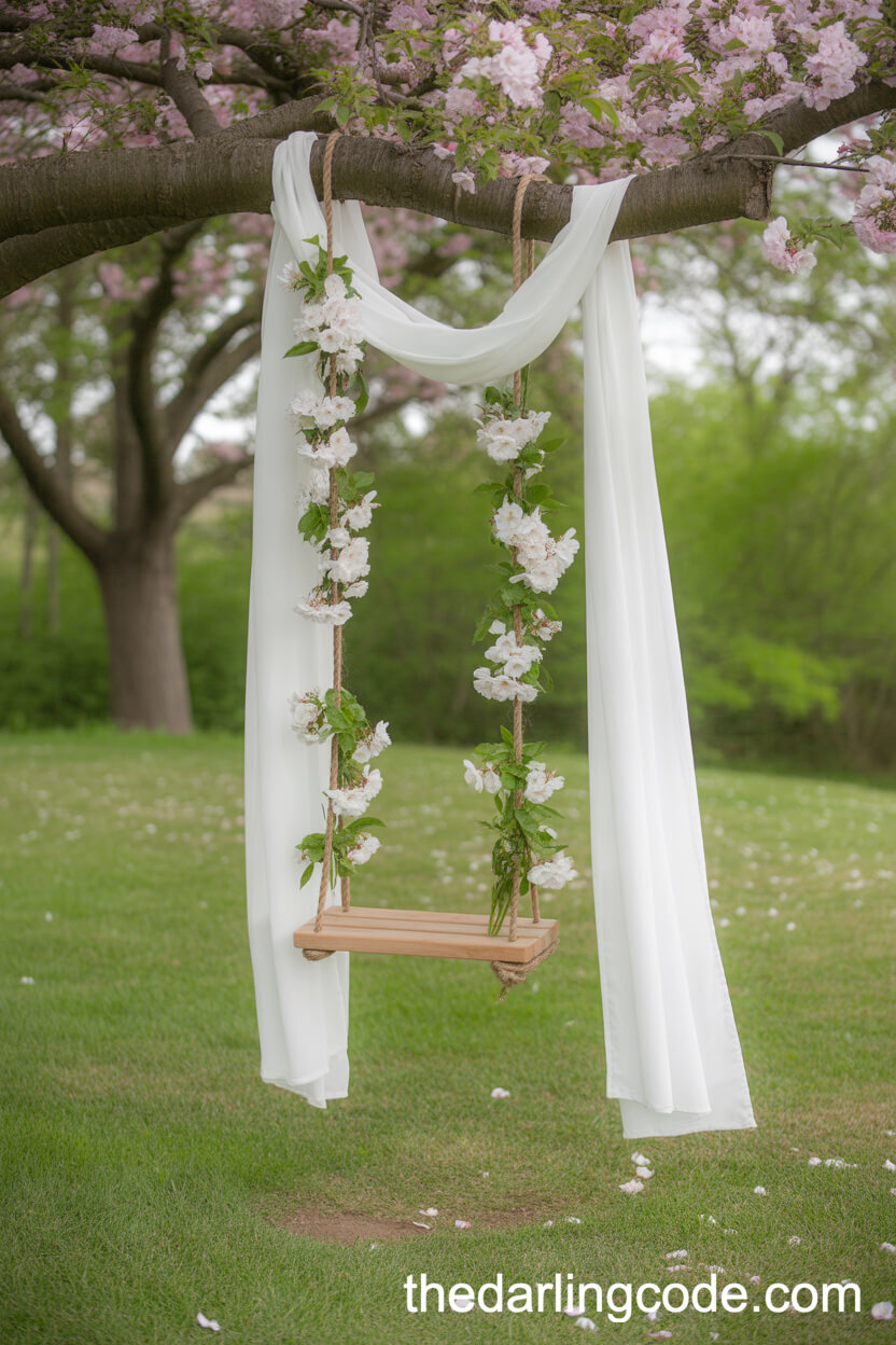 Garden Swing Decorated With Cascading Blossoms
