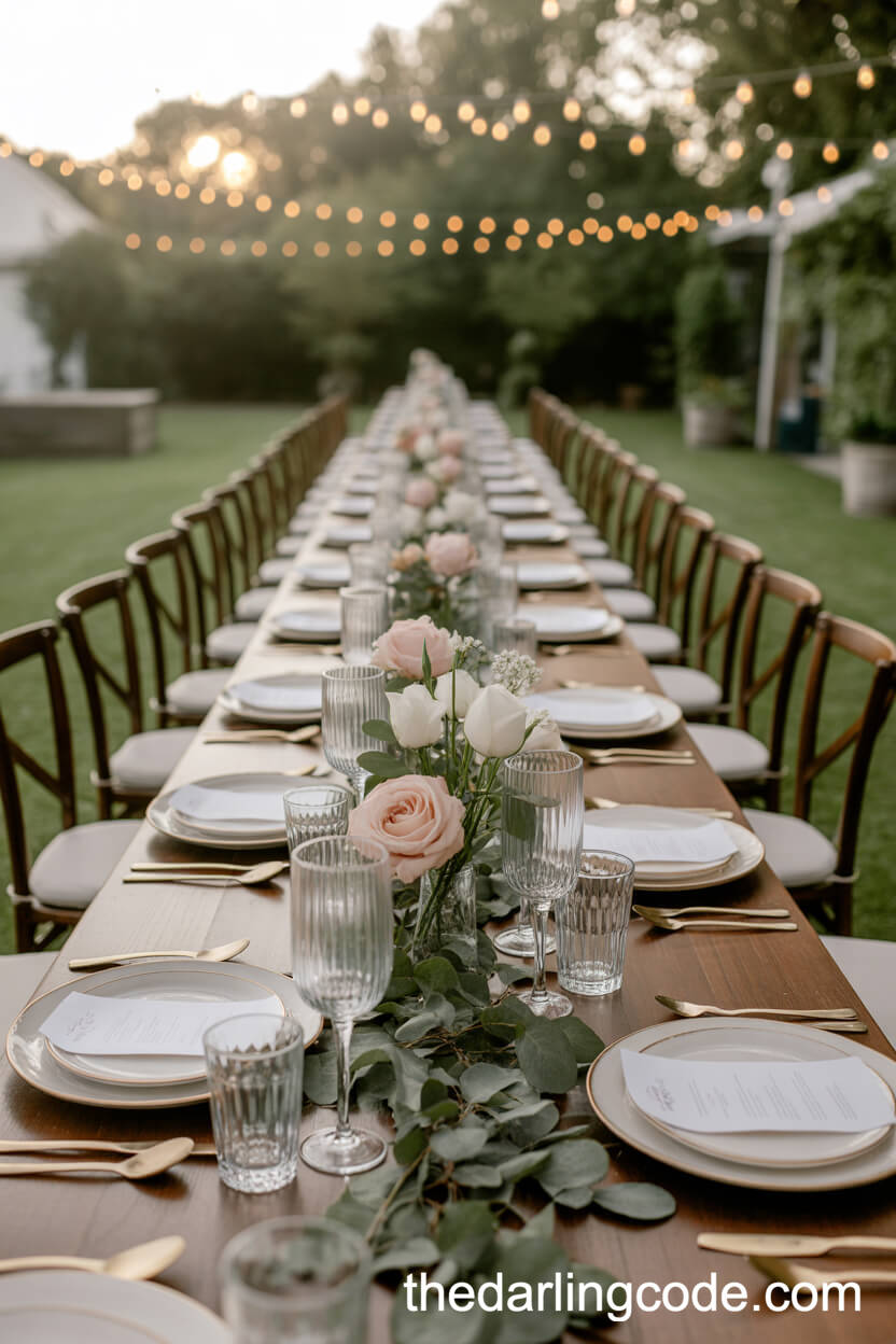 Farmhouse-Style Reception Table With Garden Greenery