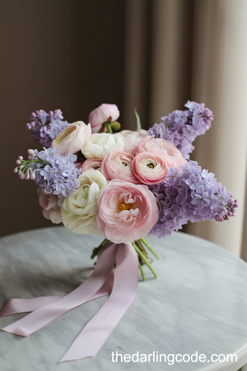Pastel Bridal Bouquet With Silk Ribbons