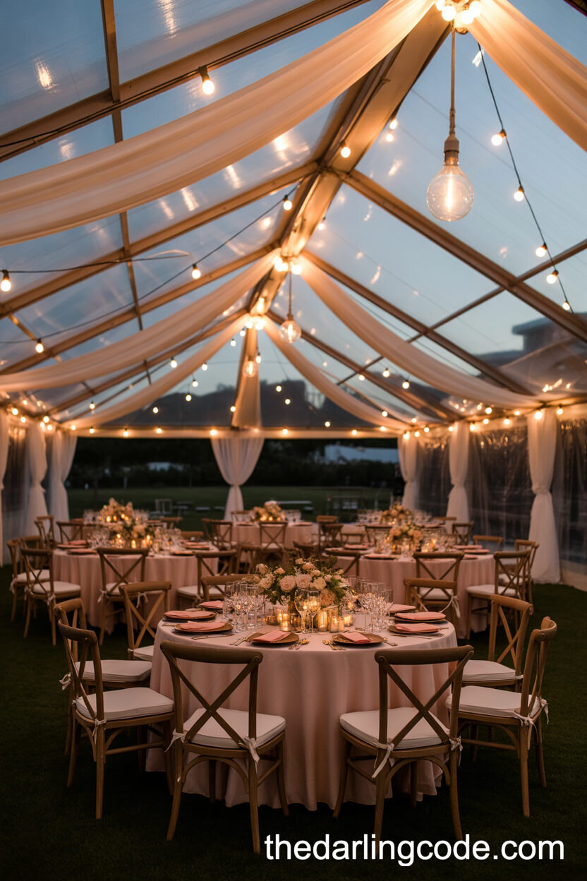 Cozy Fairy Light Wedding Tent At Dusk