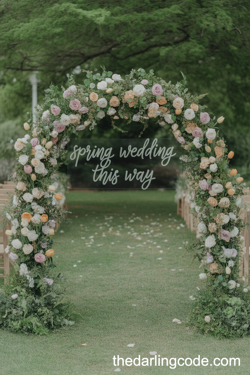Whimsical Pastel Flower Arch Wedding Entrance