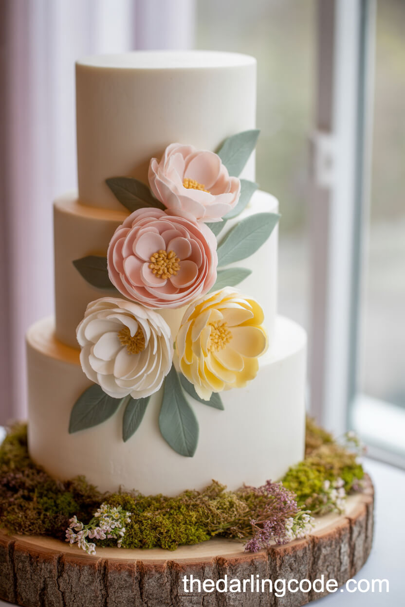 Three-Tier Floral Spring Wedding Cake Design