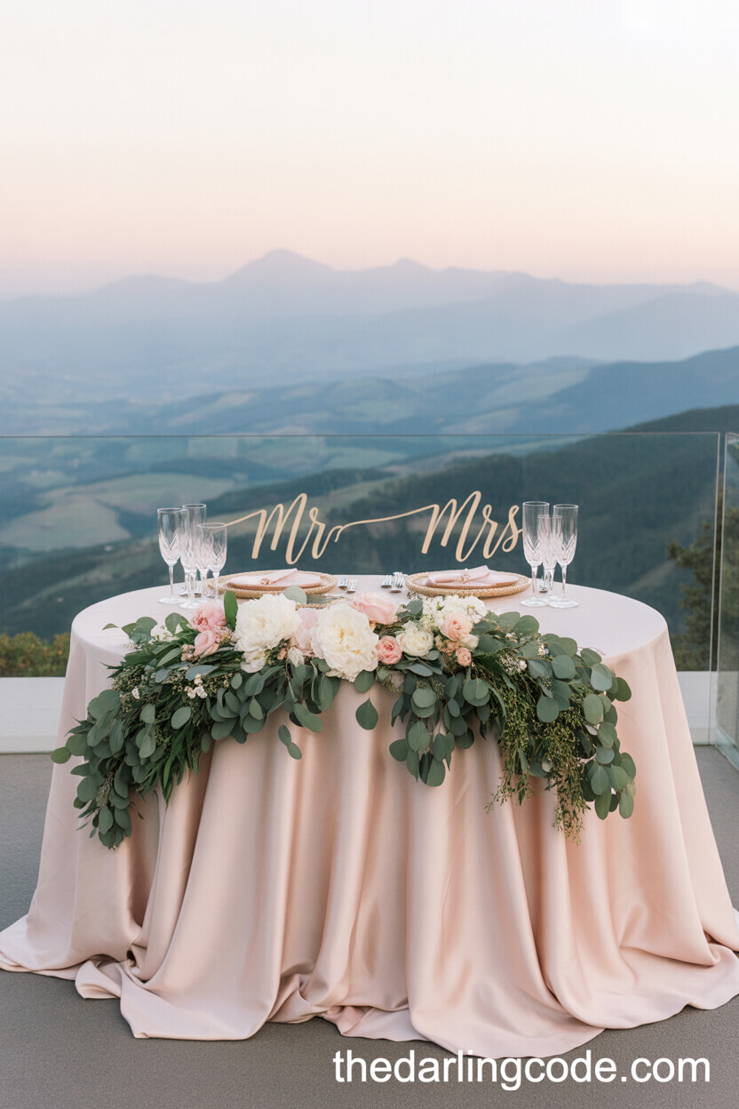 Sweetheart Table With Scenic Spring Backdrop