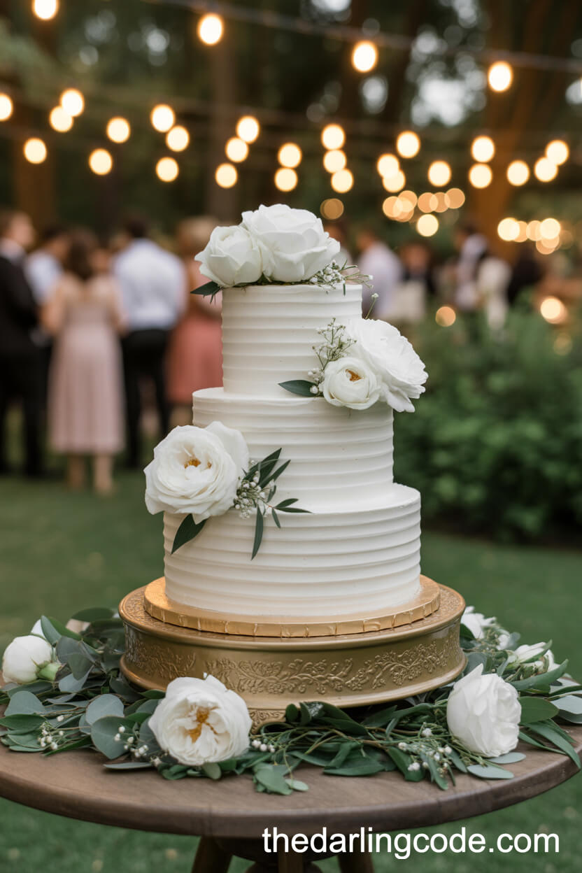 Classic White Wedding Cake With Fresh Roses And Peonies