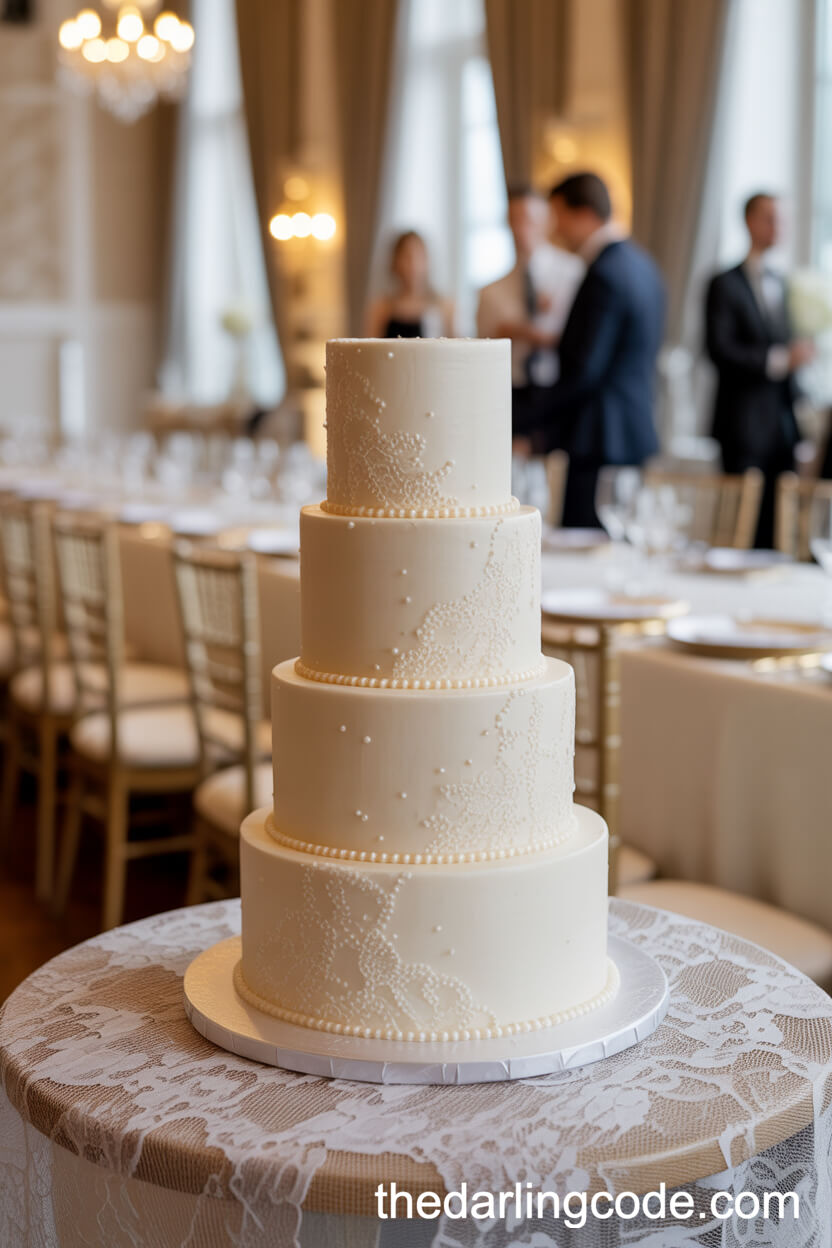 Pearl And Lace-Inspired Elegant White Cake