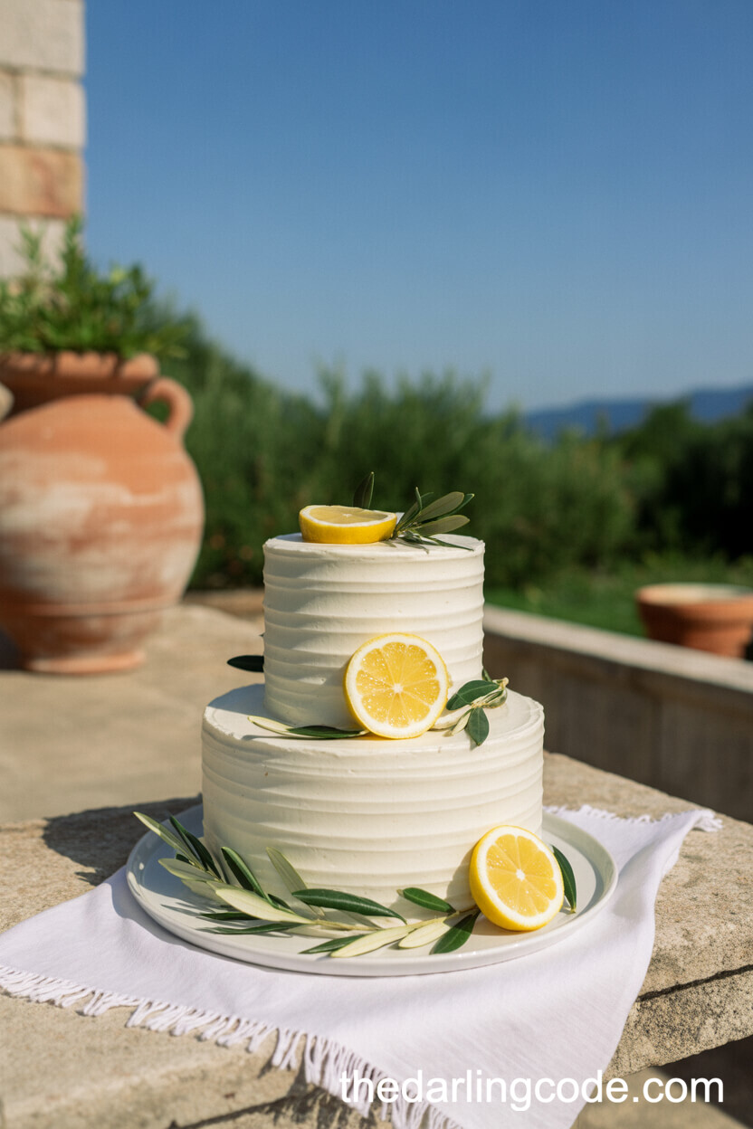 Mediterranean Cake With Lemon Slices And Olive Branches