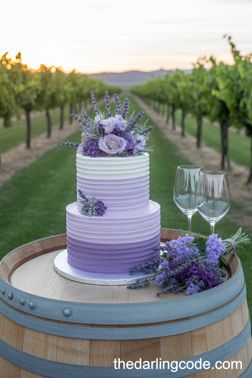 Lavender Ombré Vineyard Cake With Real Lavender Sprigs