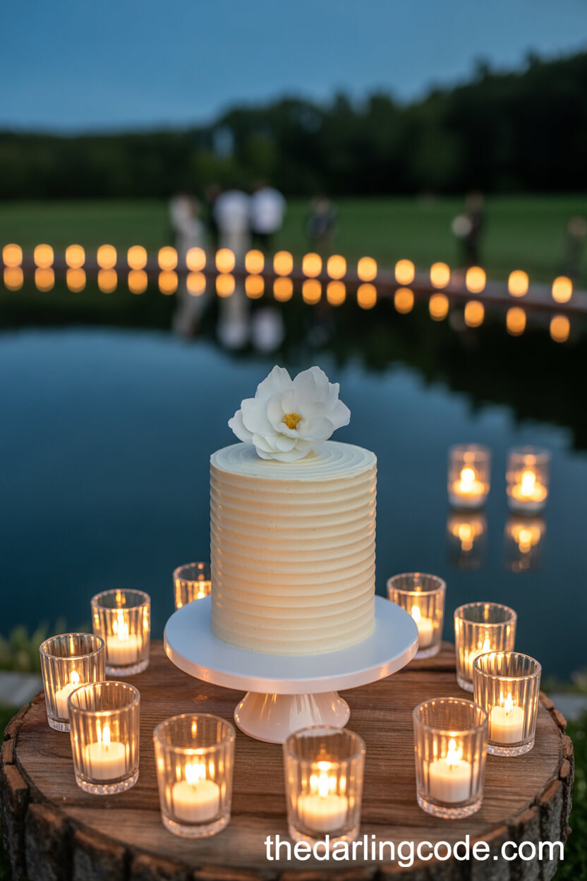 Minimalist Candlelit Cake With Single White Flower