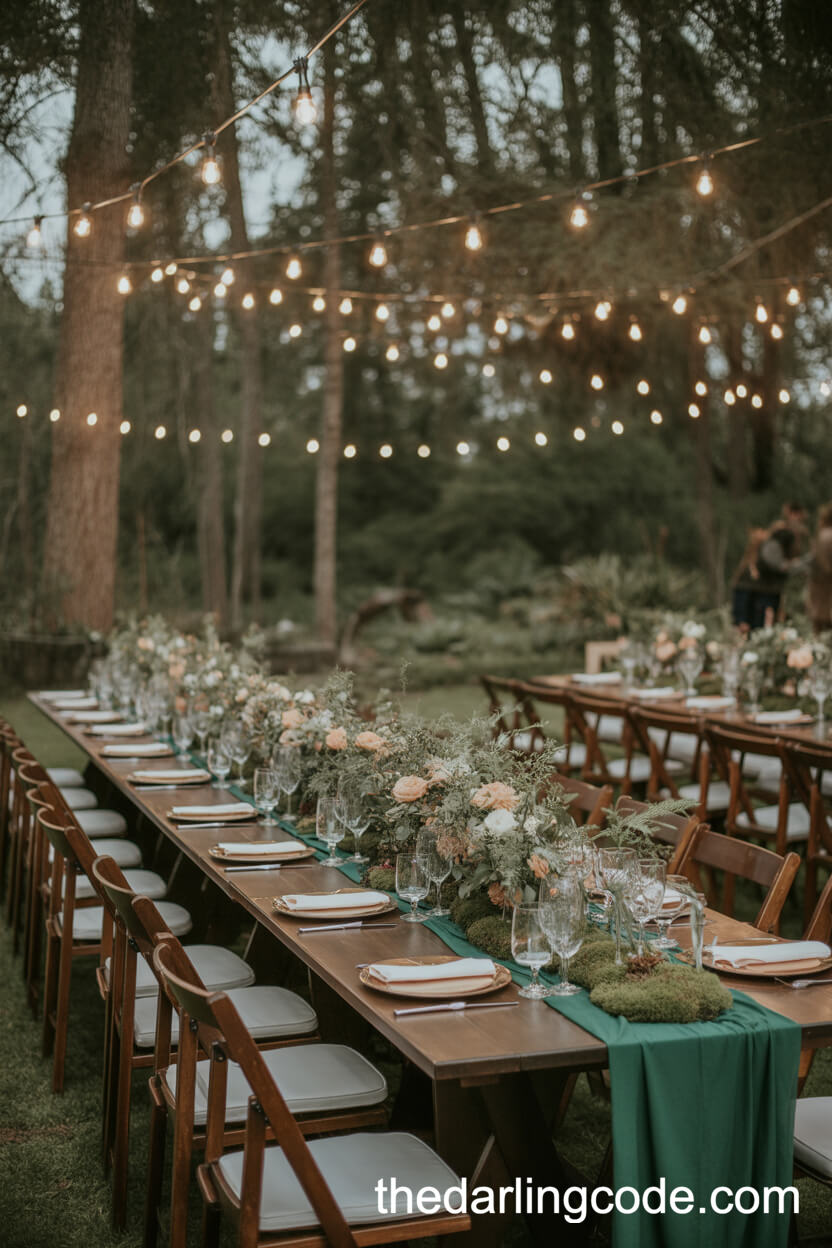 Emerald Green And Peach Magical Forest Wedding Colors