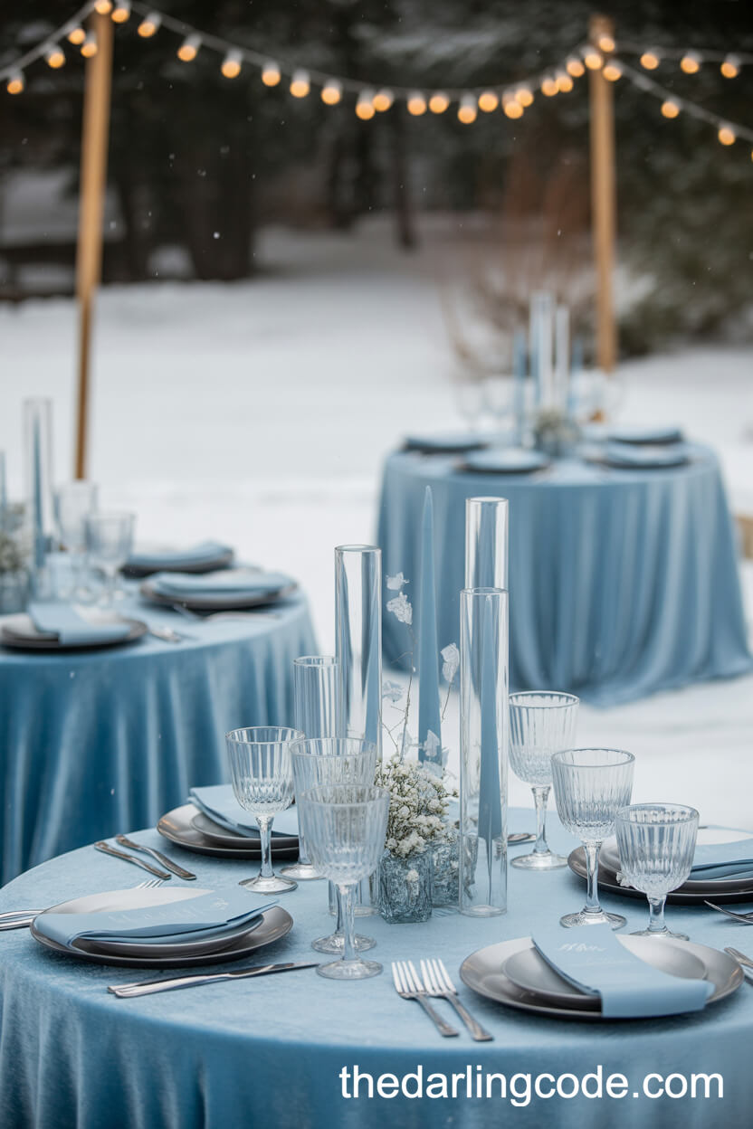 Soft Blue And Silver Snowy Winter Wedding Colors