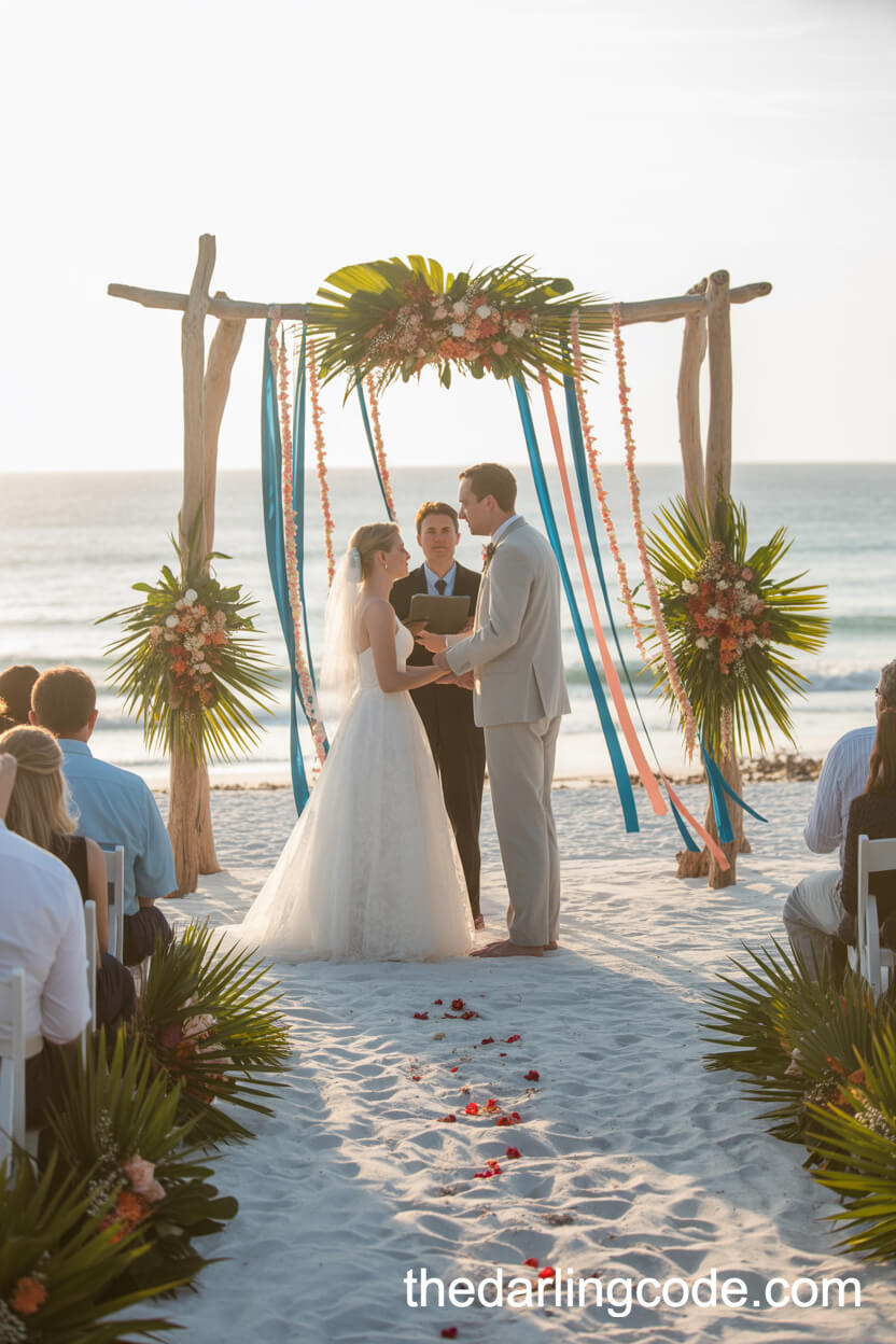 Teal And Coral Sunset Beach Wedding Colors