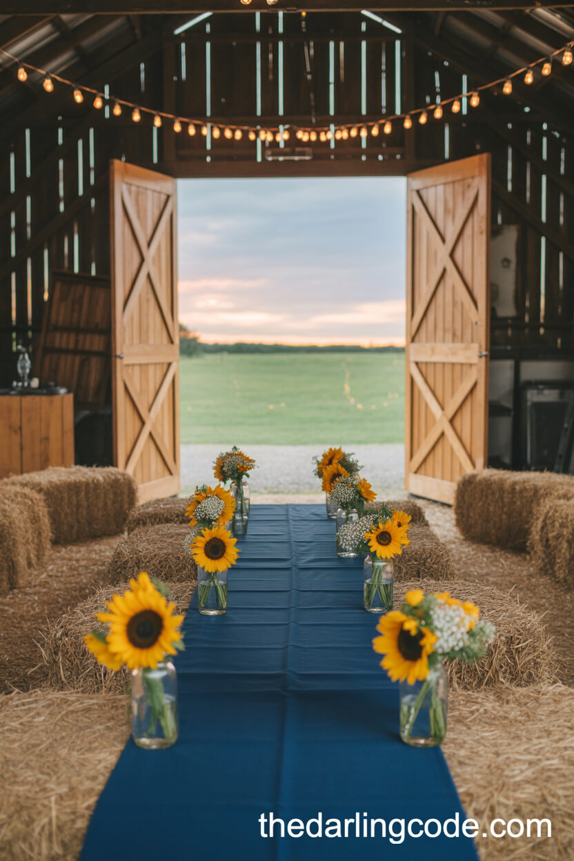 Navy Blue And Sunflower Summer Barn Wedding Colors
