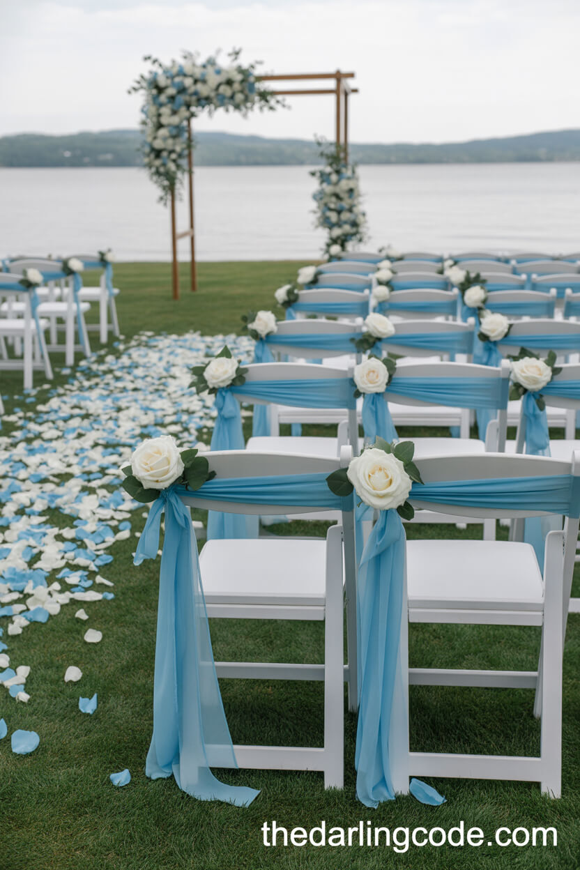 Dusty Blue And White Lakeside Wedding Colors