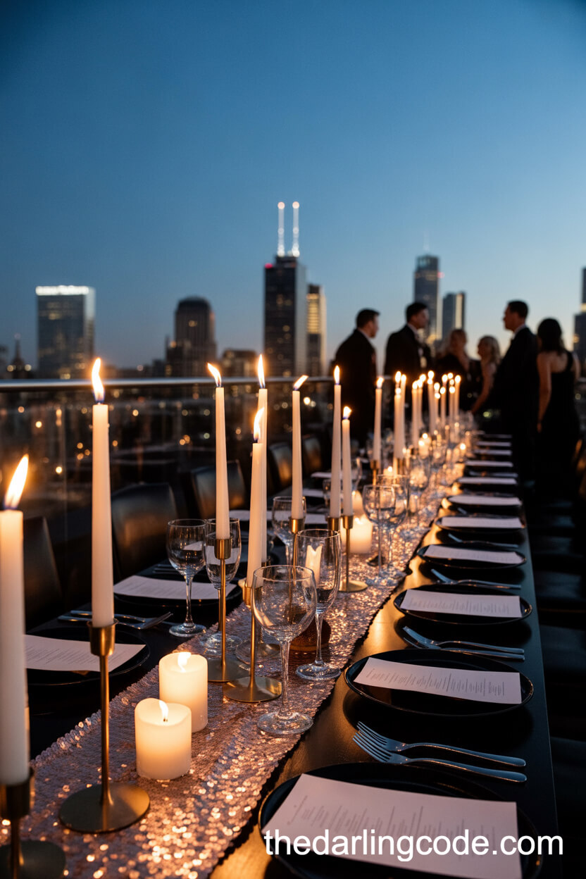 Champagne And Black Glamorous Rooftop Wedding Colors