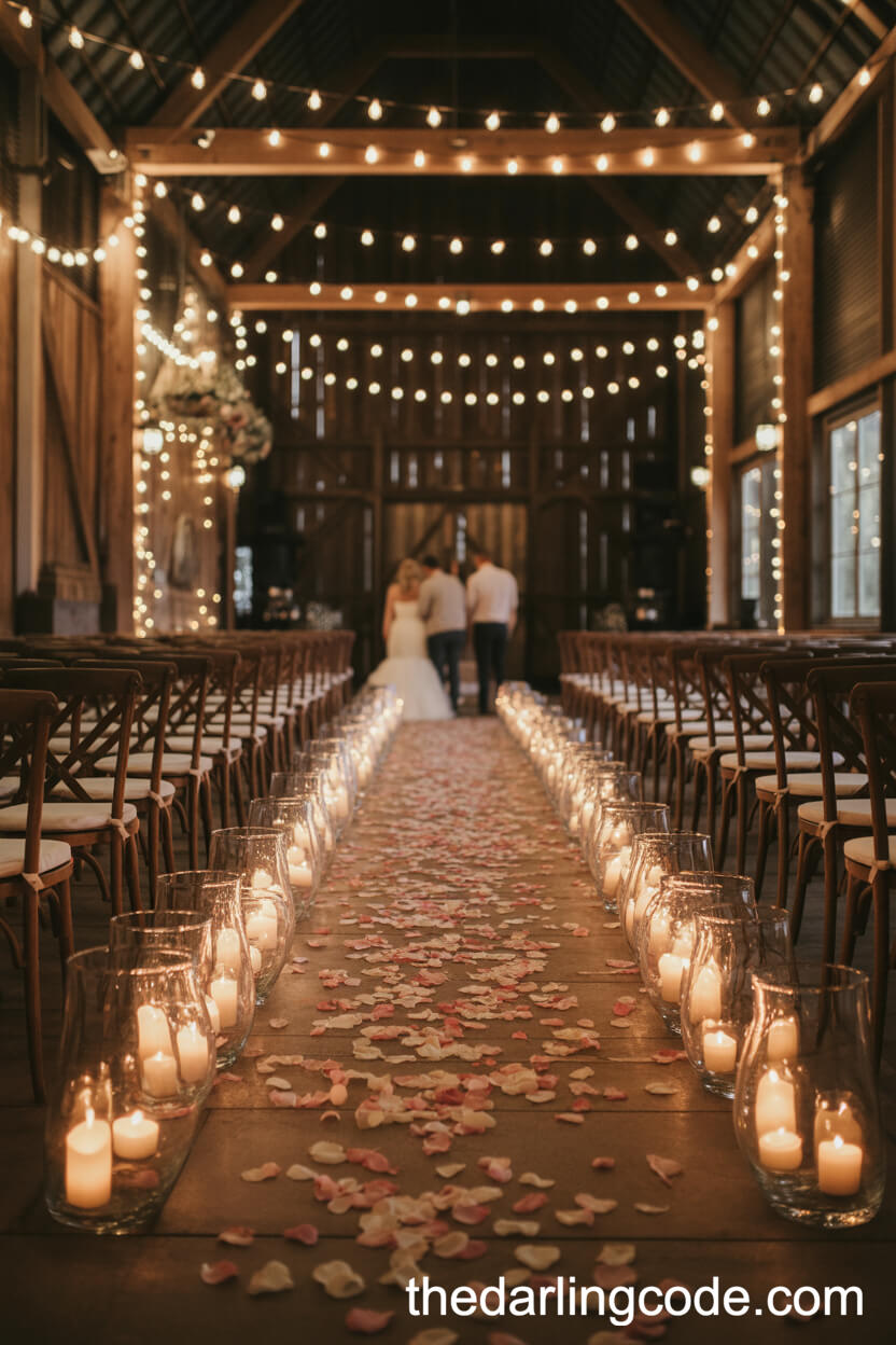 Candlelit Aisle With Glass Lanterns And Rose Petals