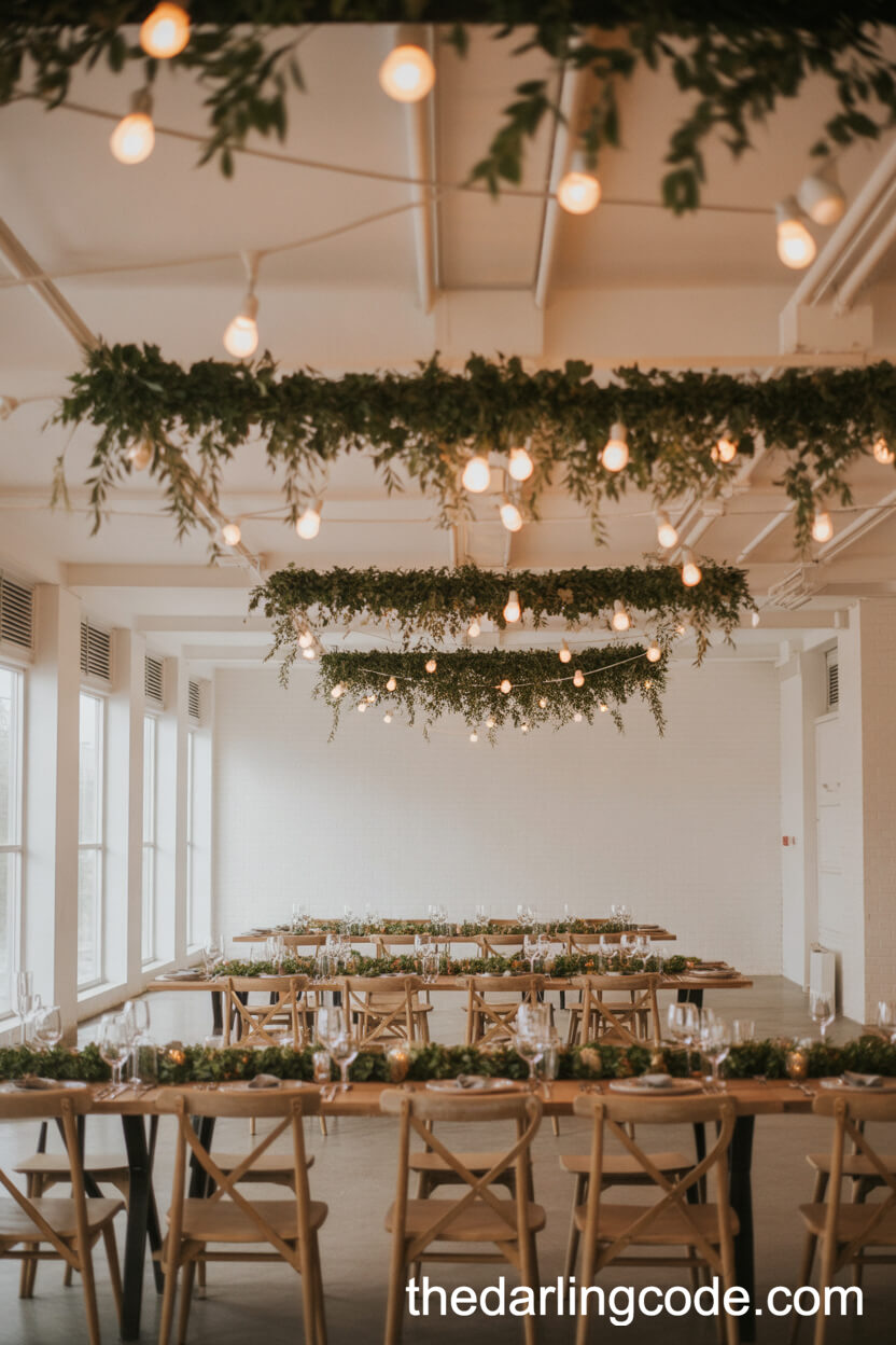 Botanical Greenery Garlands And Edison Bulbs
