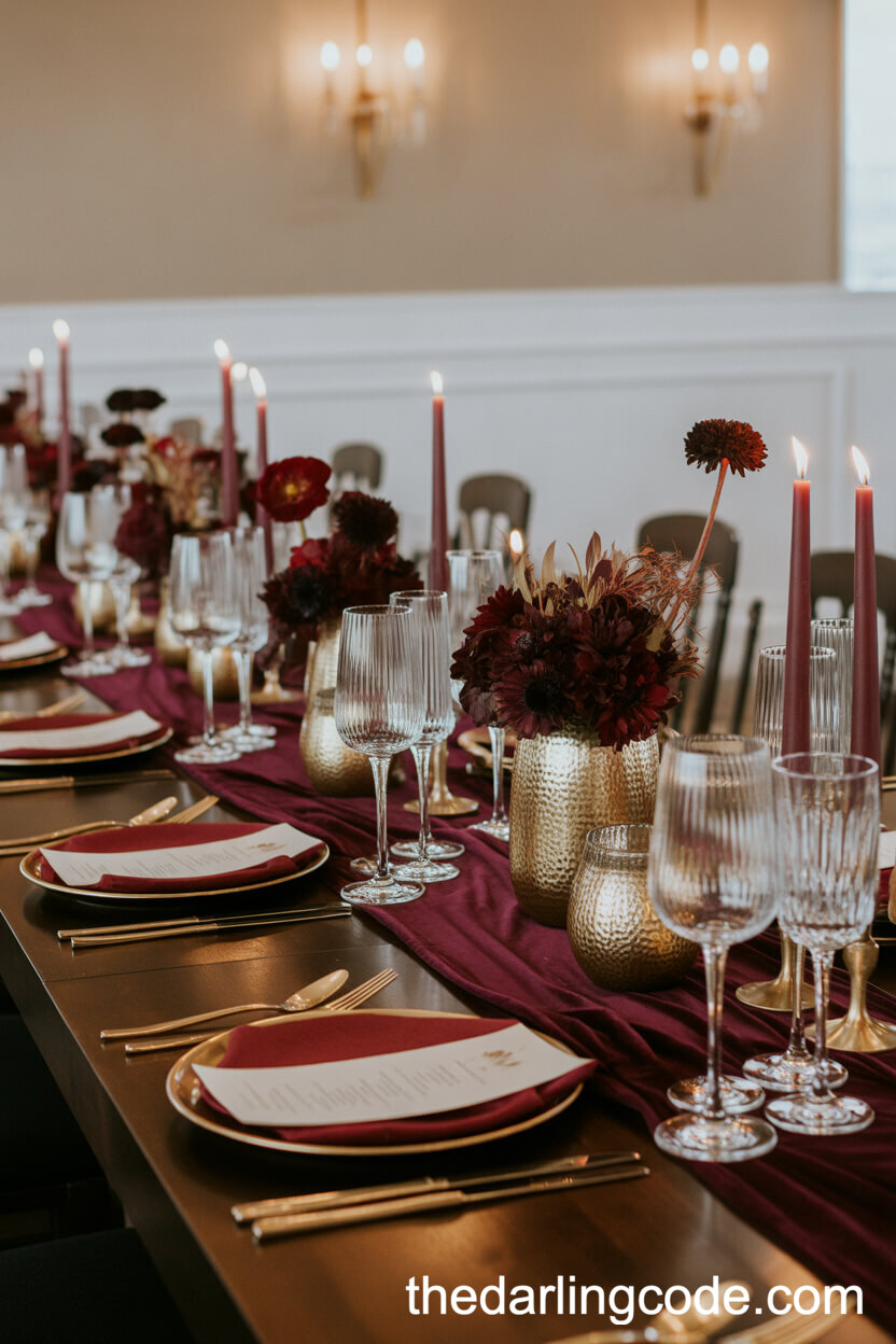 Jewel-Toned Table Decor With Velvet And Gold Accents