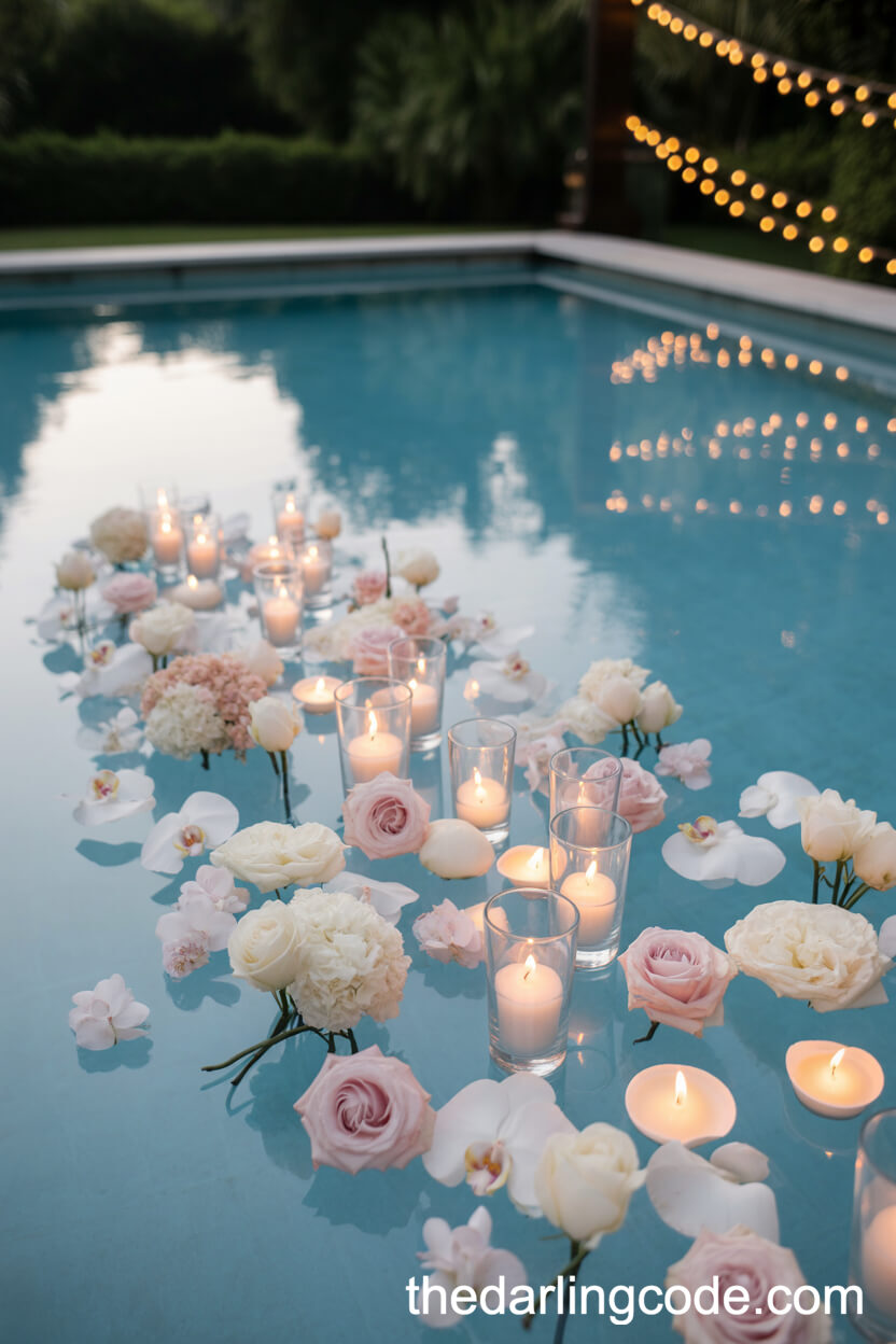Floating Florals And Candles On A Pool