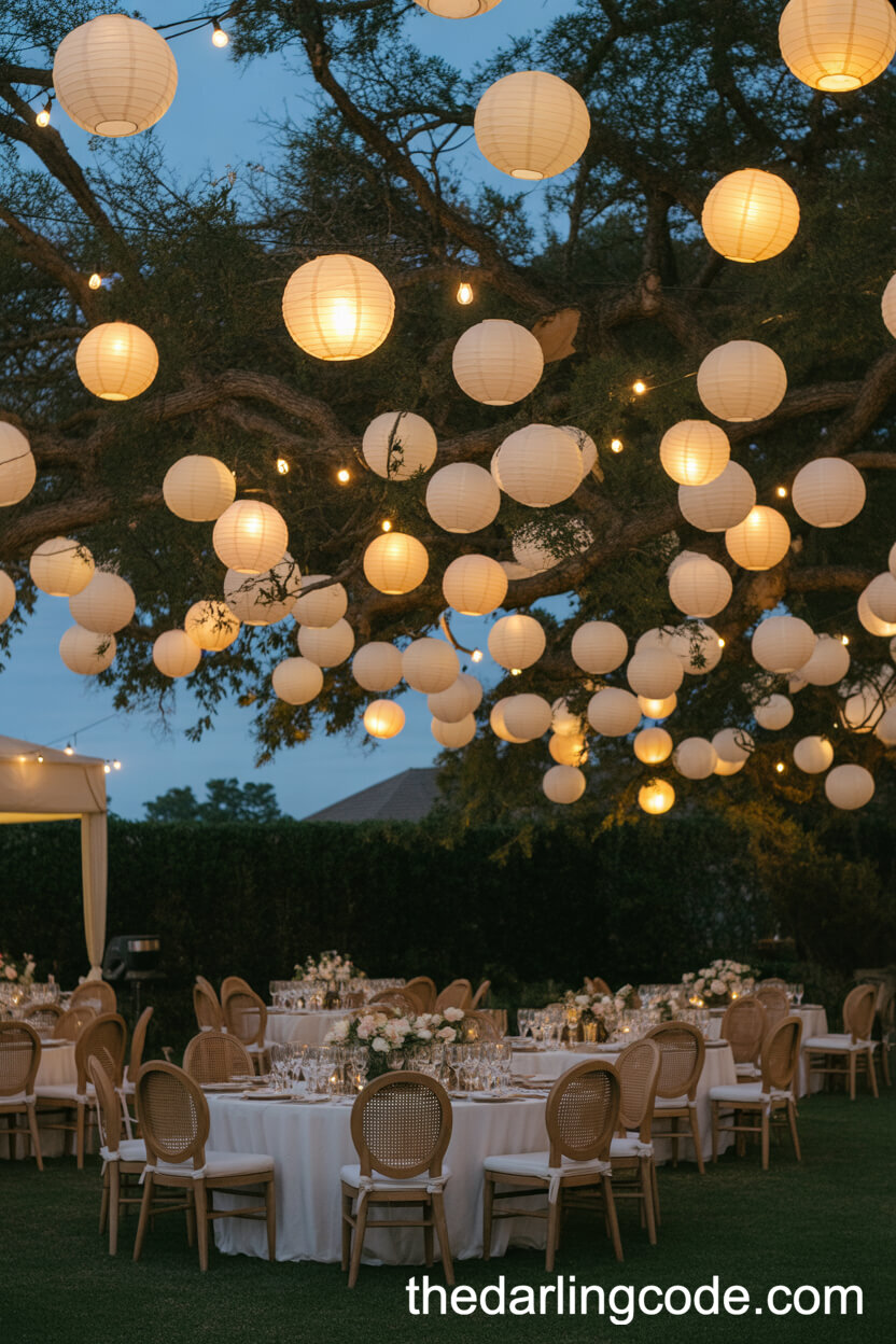 Lantern-Lit Trees For A Magical Garden Reception