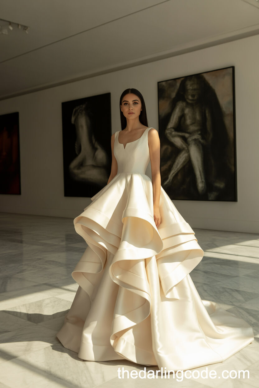 Sculptural Haute Couture Gown With Dramatic Ruffled High-Low Skirt