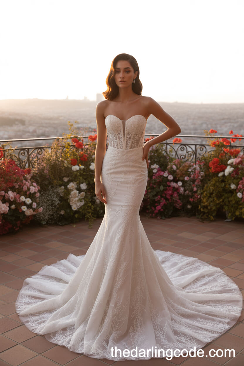 Sweetheart Neckline Mermaid Dress With Embroidered Bodice And Dramatic Train
