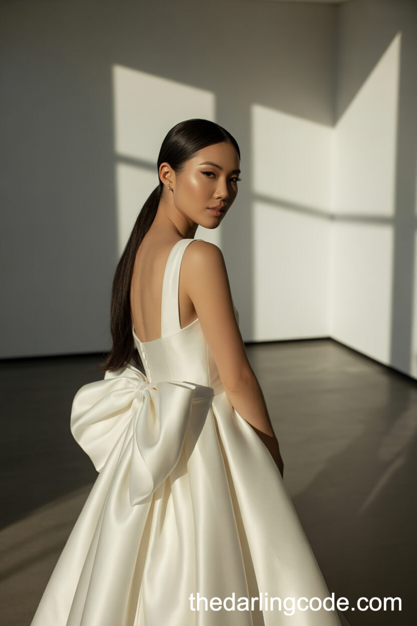 Modern Fit-And-Flare Dress With Architectural Oversized Bow