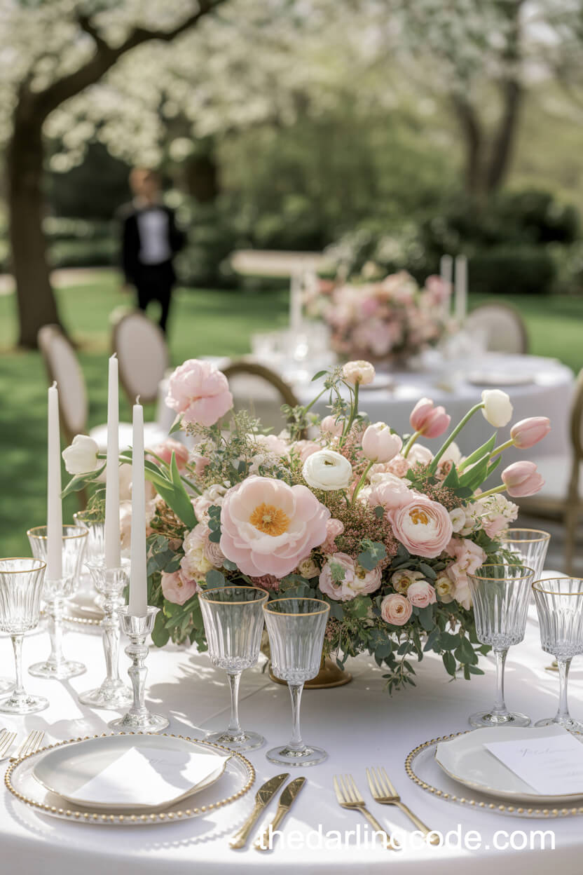 Lush Pastel Spring Garden Wedding Centerpiece