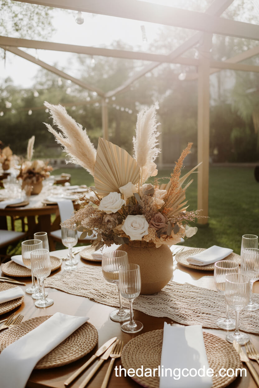 Pampas Grass And Dried Flower Boho Wedding Centerpiece