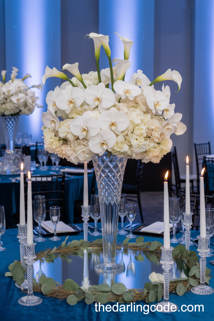 White Orchid And Calla Lily Winter Wedding Centerpiece