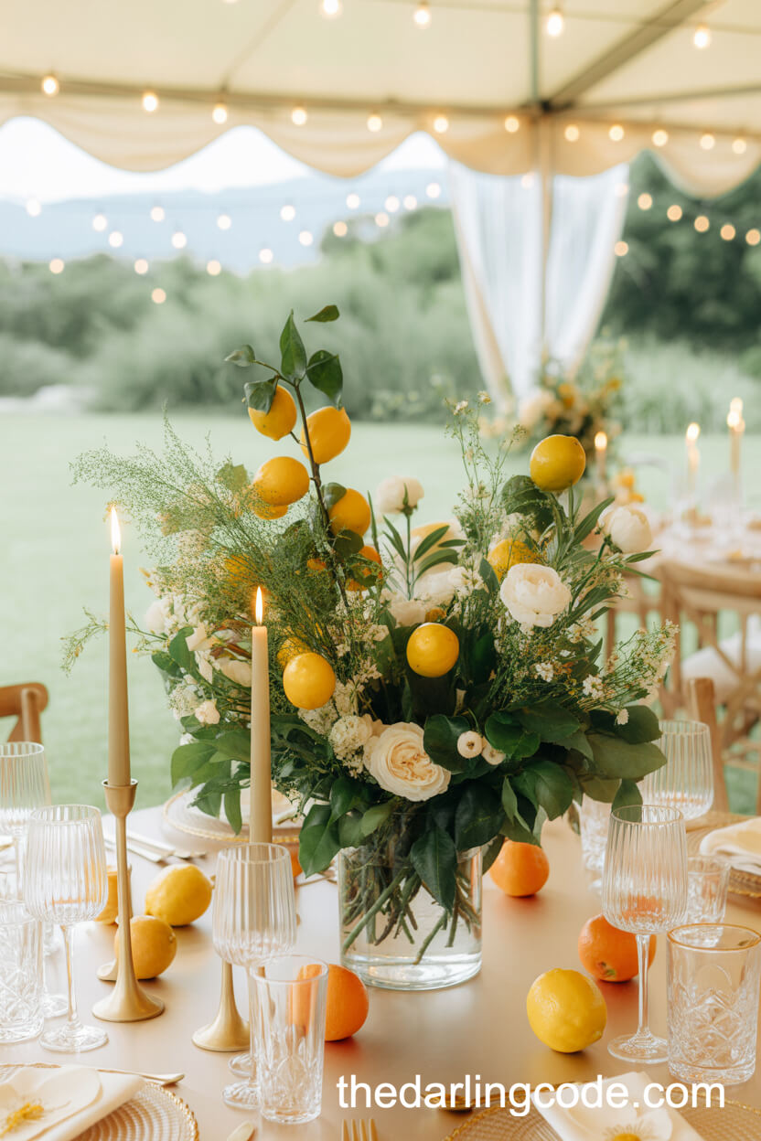 Lemon Branch And Wildflower Summer Wedding Centerpiece