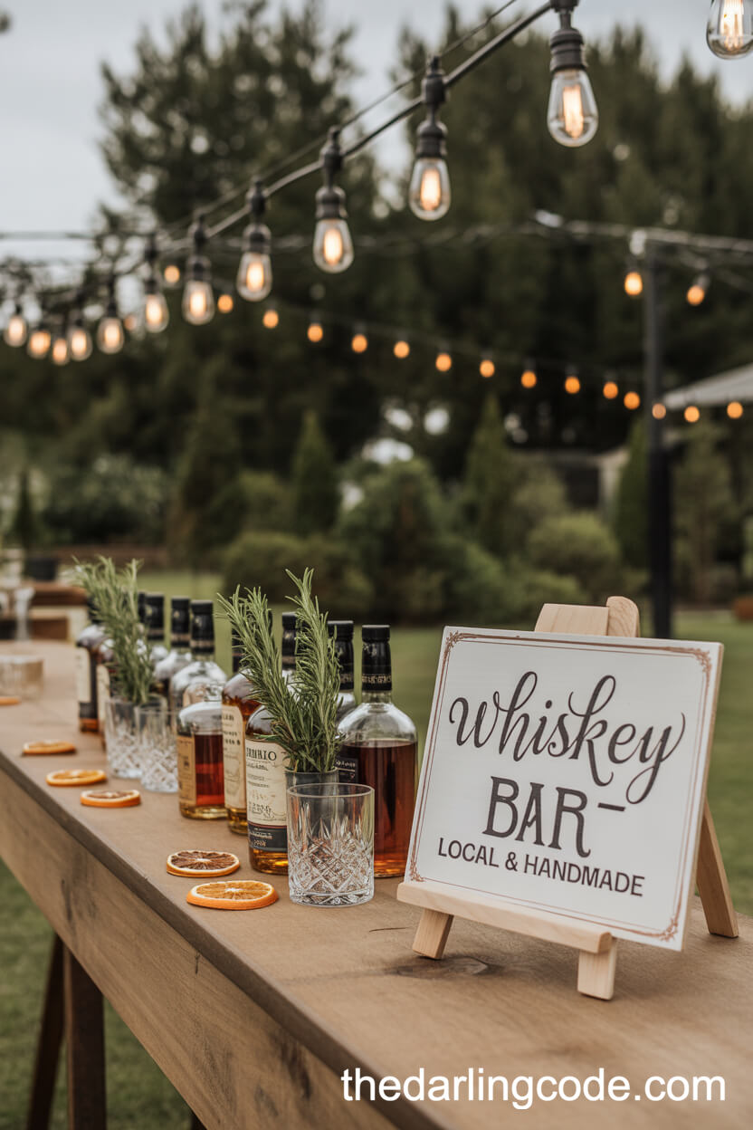 Artisanal Outdoor Whiskey Bar With Rustic Details