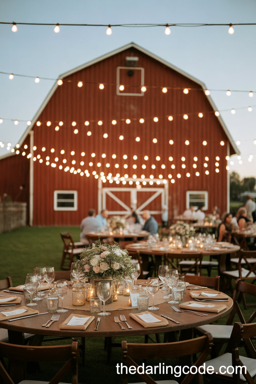 Vintage Decor And Mason Jar Centerpieces In A Classic Barn Setting