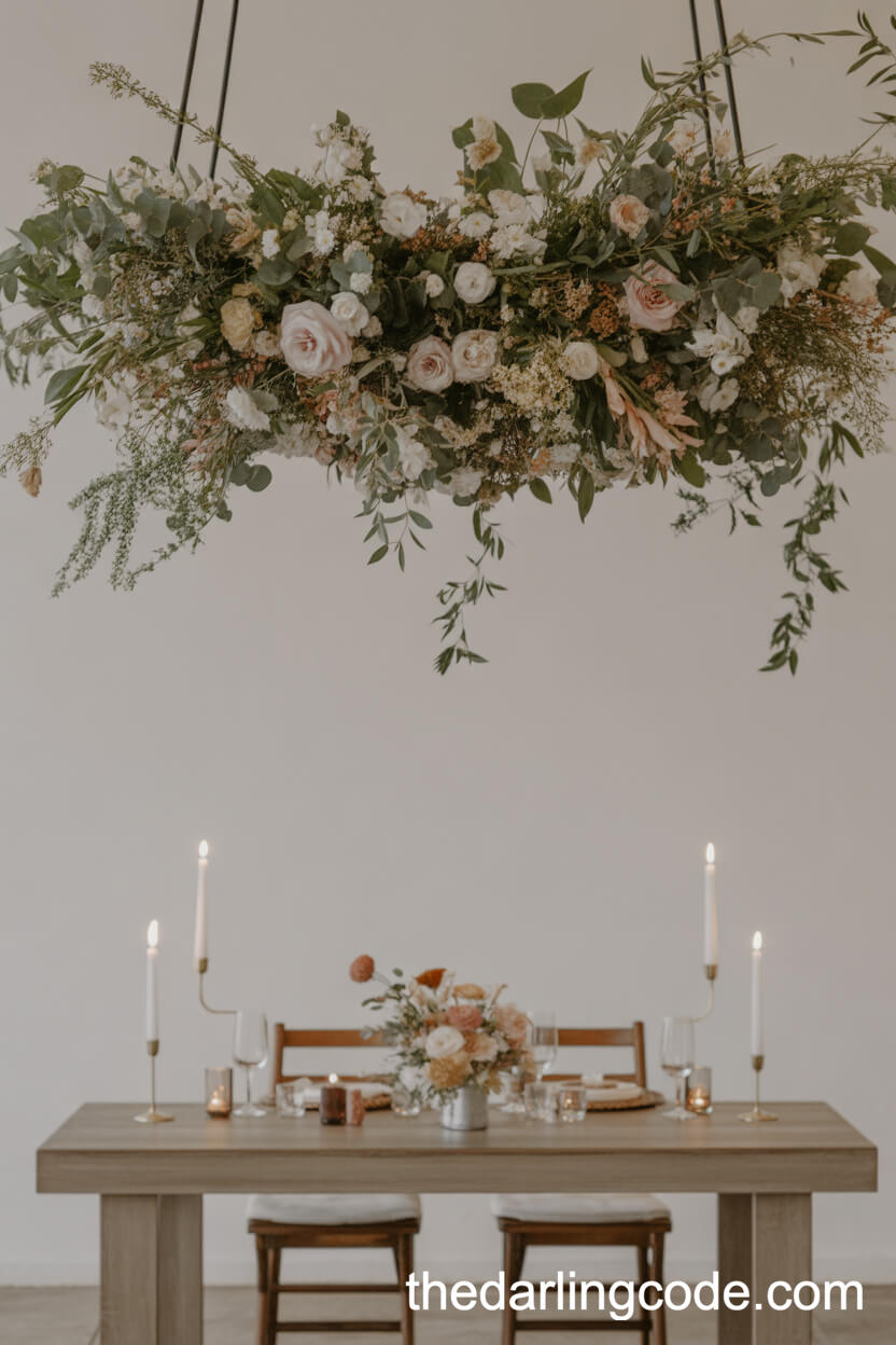 Overhead Fresh Floral Installation For The Sweetheart Table