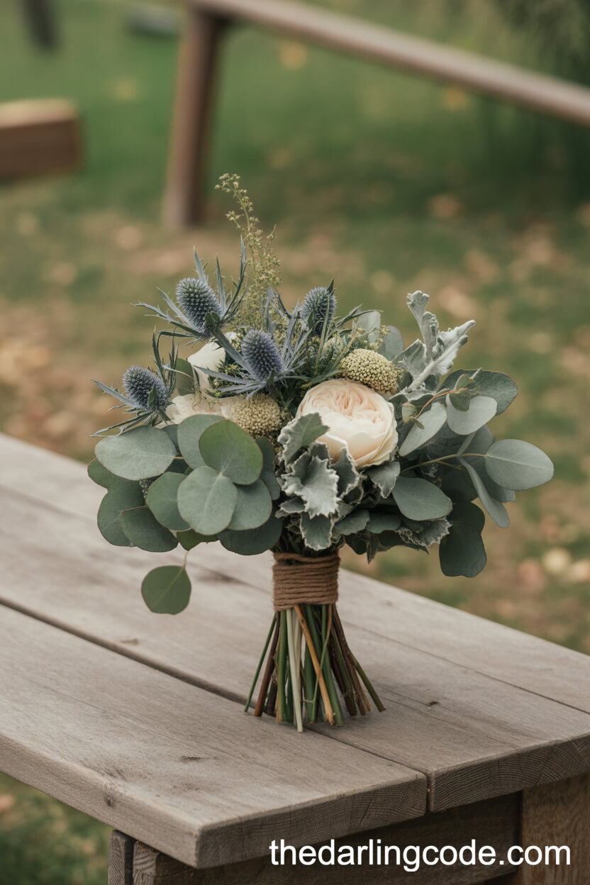 Rustic Sage Green Bridal Bouquets With Eucalyptus And Ivory Roses