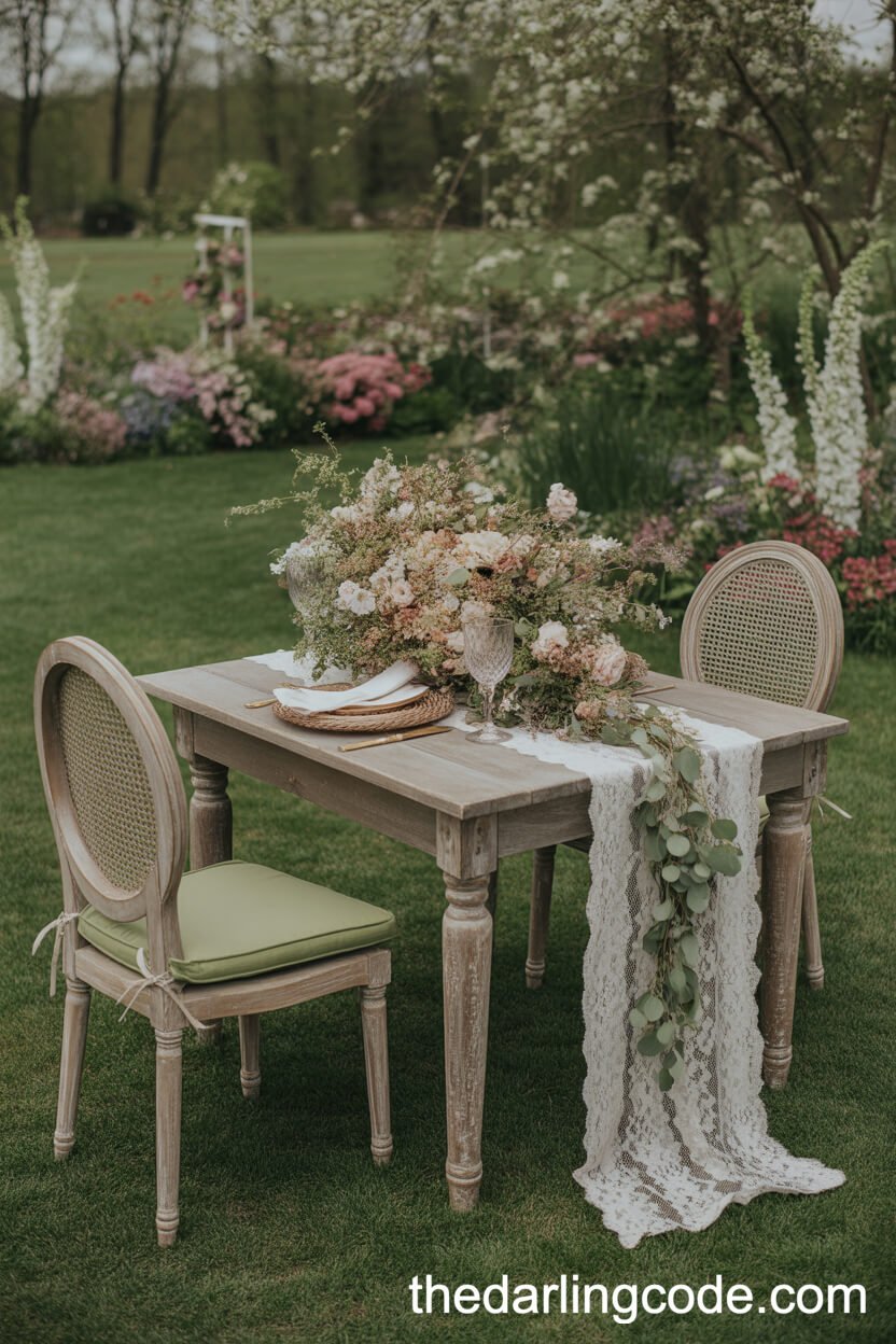Intimate Garden Sweetheart Tables with Rustic and Sage Green Touches