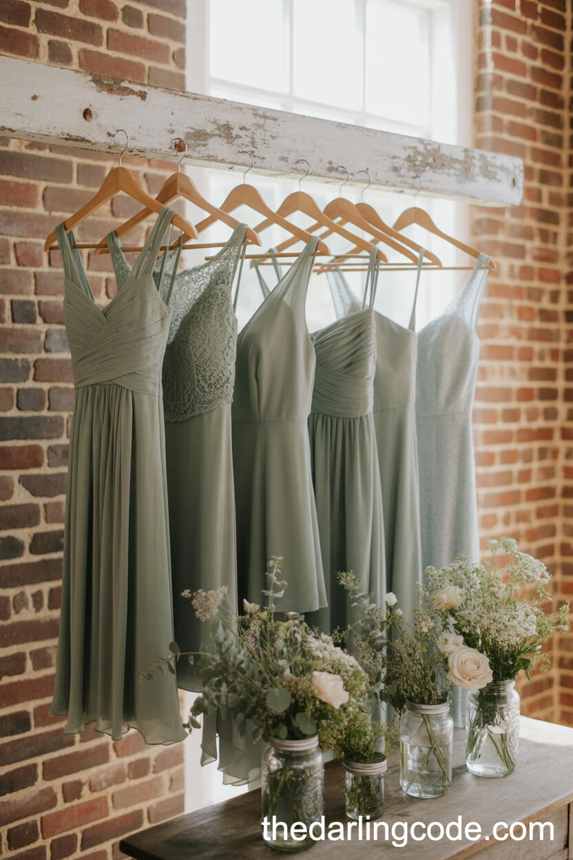 Mismatched Sage Green Bridesmaid Dresses For A Rustic Wedding